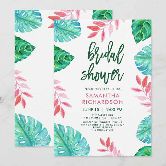 Invitación Ducha nupcial de color tropical de moda (Anverso / Reverso)