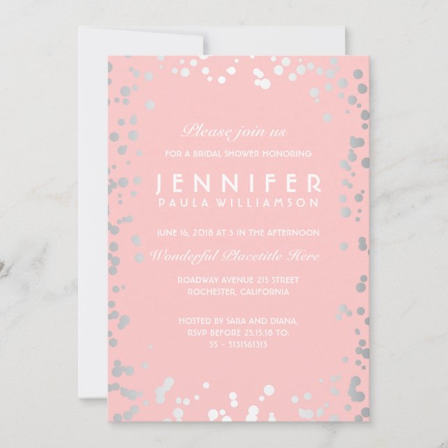 Invitación Ducha nupcial de confeti rosa y plata (Anverso)