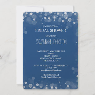 Invitación Ducha nupcial de Confetti Azul y Blanco Bokeh