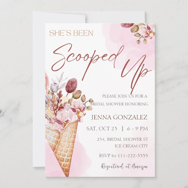 Invitación Ducha nupcial de Crema de Hielo Rosa de Borgoña (Anverso)