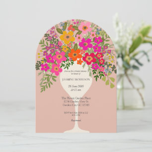 Invitación Ducha nupcial de cristal de vino floral colorida