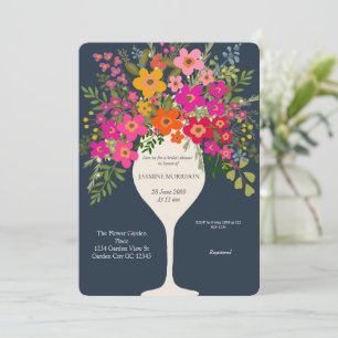 Invitación Ducha nupcial de cristal de vino floral colorida