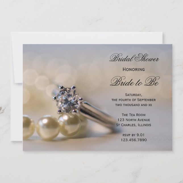 Invitación Ducha nupcial de diamantes y perlas (Anverso)