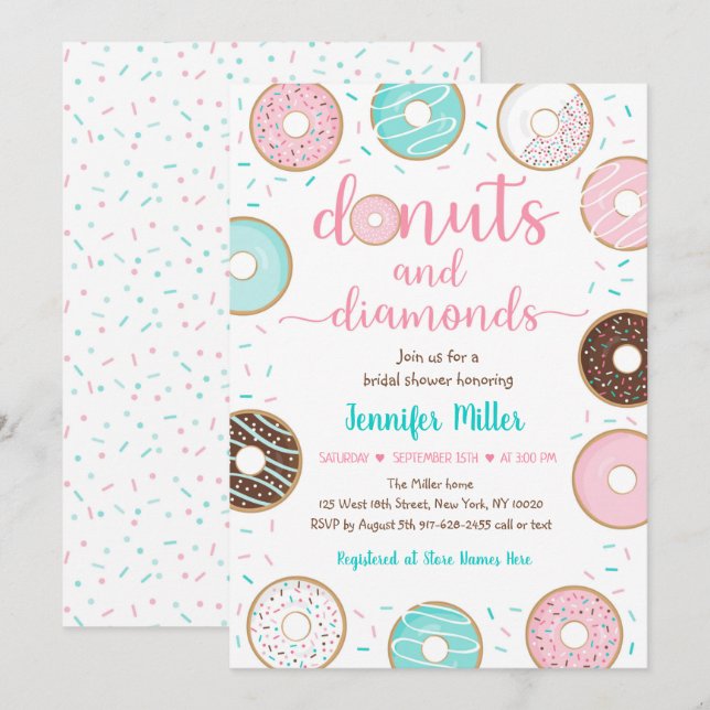 Invitación Ducha nupcial de donuts y diamantes (Anverso / Reverso)