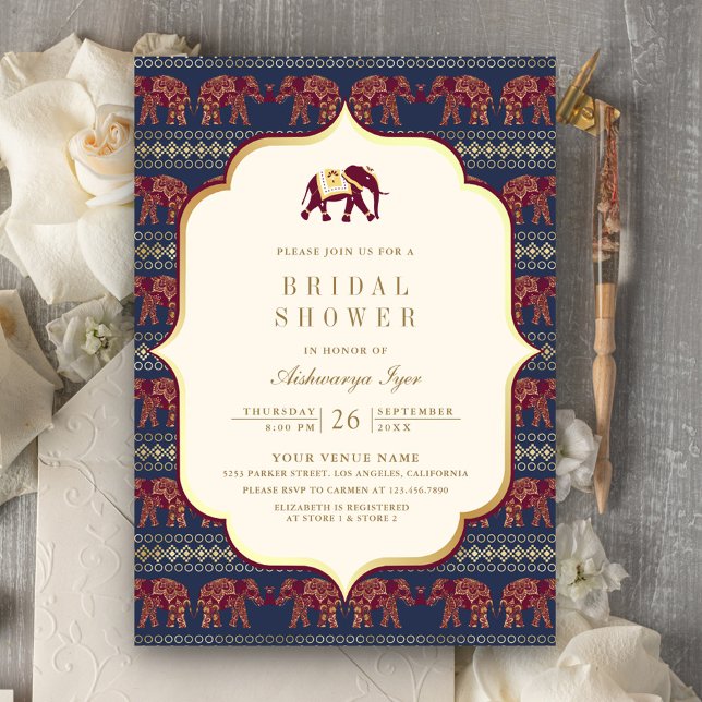 Invitación Ducha nupcial de elefante indio de oro de la Marin (Subido por el creador)