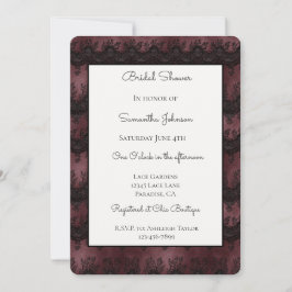 Invitación Ducha Nupcial de Encaje Falso Negro Borgoña  