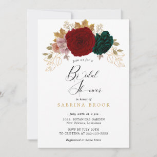 Invitación Ducha nupcial de esmeralda de borgoña de oro austr