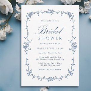 Invitación Ducha nupcial de estilo victoriano azul floral