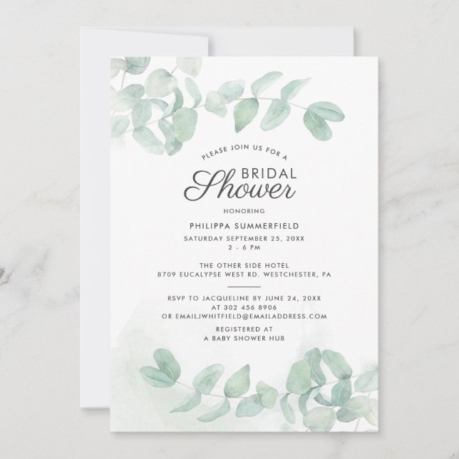 Invitación Ducha nupcial de eucalipto minimalista (Anverso)