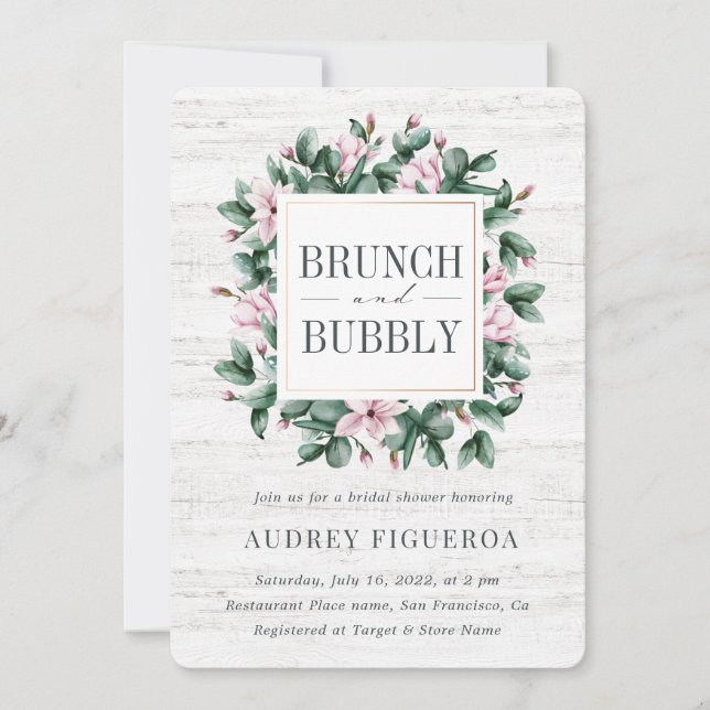Invitación Ducha nupcial de eucalipto ruidoso y brunch (Anverso)