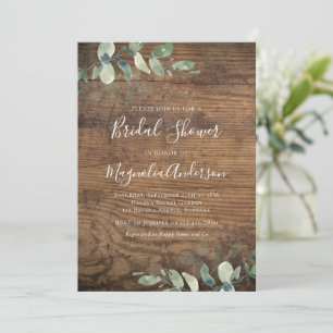 Invitación Ducha nupcial de Eucalyptus de Madera Rusa