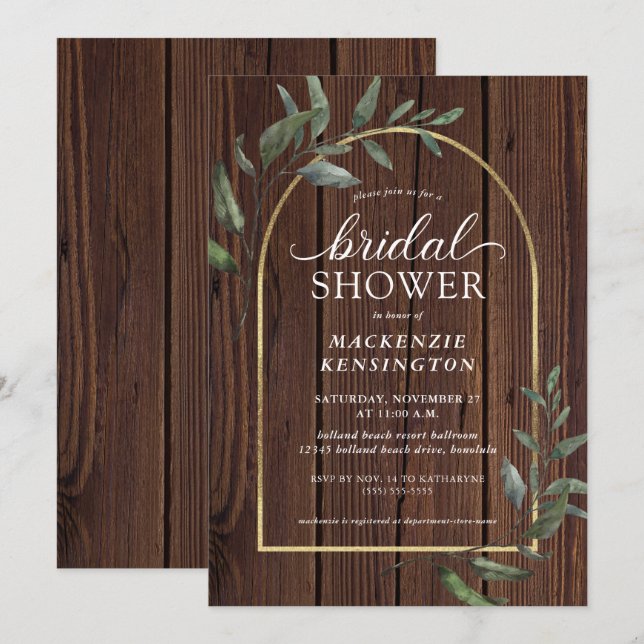 Invitación Ducha nupcial de Eucalyptus Gold Arch (Anverso / Reverso)