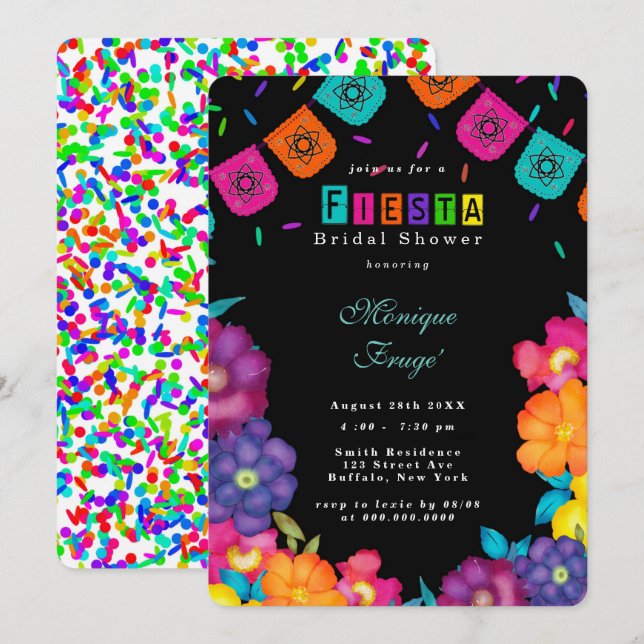 Invitación Ducha nupcial de Fiesta Bright Florals mexicana (Anverso / Reverso)
