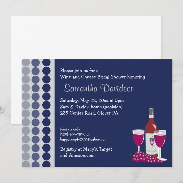 Invitación Ducha nupcial de Fiesta de vino y queso (Anverso / Reverso)