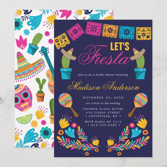 Invitación Ducha nupcial de Fiesta Floral Cactus en México (Anverso / Reverso)