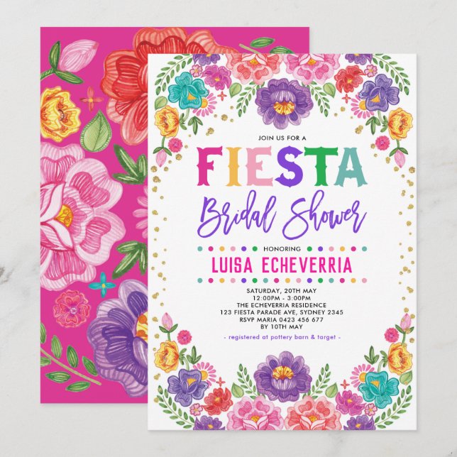 Invitación Ducha nupcial de Fiesta floral mexicana radiante (Anverso / Reverso)