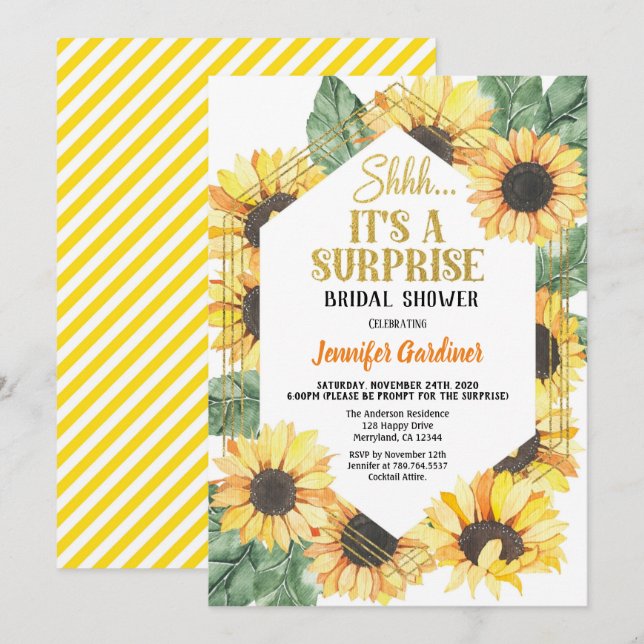 Invitación Ducha nupcial de Fiesta sorpresa de girasol (Anverso / Reverso)