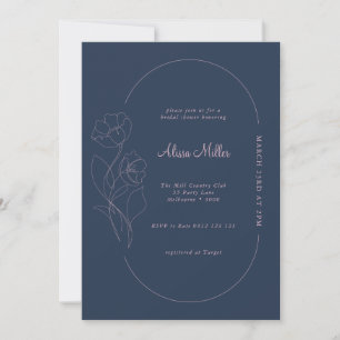 Invitación Ducha nupcial de flor Minimalista azul de medianoc