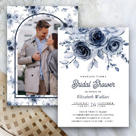 Invitación Ducha Nupcial de Floral Azul Polvoriento Rústico