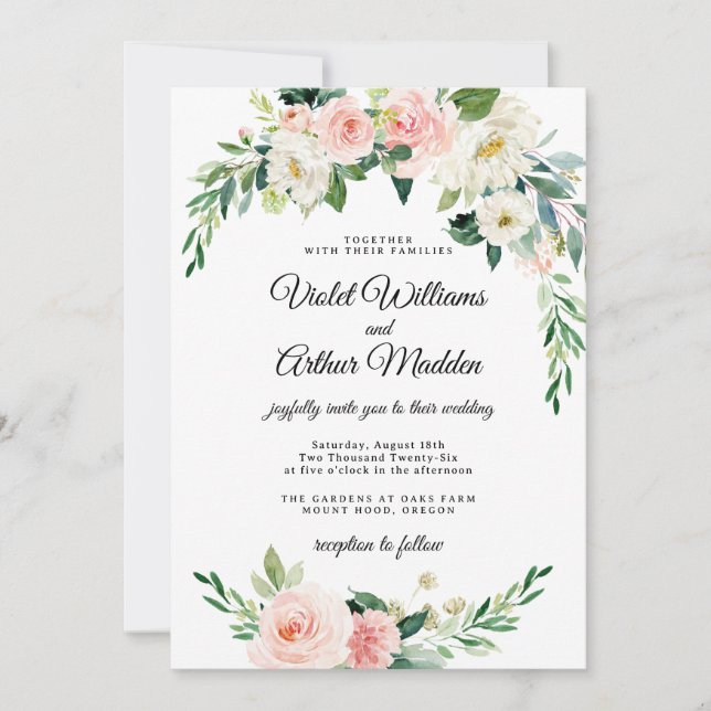 Invitación Ducha nupcial de flores rosadas Rubor (Anverso)