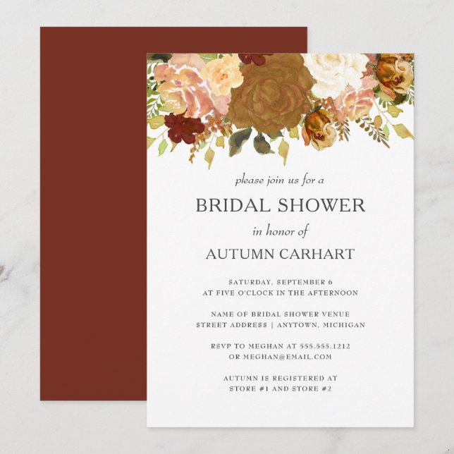 Invitación Ducha nupcial de flores rusticas en el jardín de o (Anverso / Reverso)