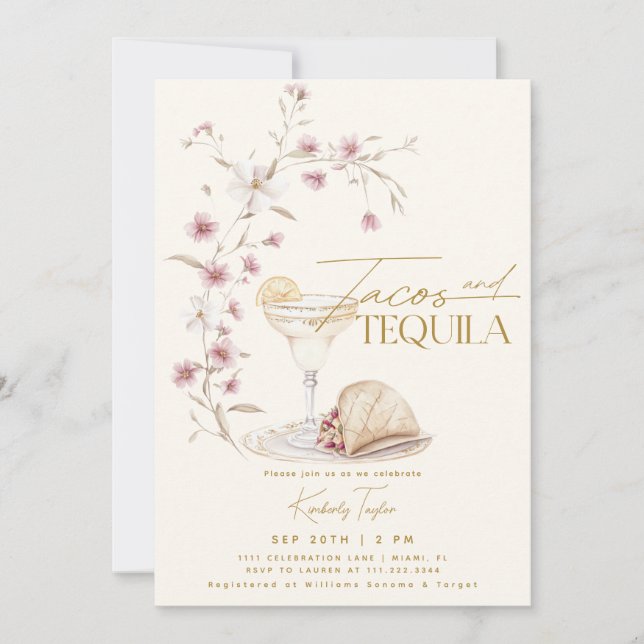 Invitación Ducha nupcial de flores silvestres de Tacos y Tequ (Anverso)