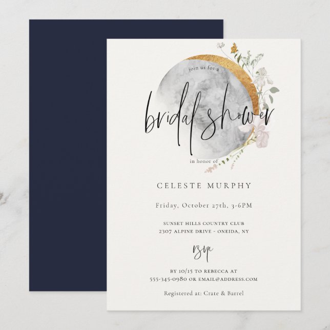 Invitación Ducha nupcial de flores silvestres doradas (Anverso / Reverso)