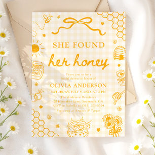 Invitación Ducha Nupcial de Gingham Amarillo Encontró a Su Mi