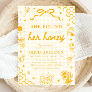 Invitación Ducha Nupcial de Gingham Amarillo Encontró Su Miel