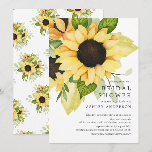 Invitación Ducha nupcial de girasol amarillo de otoño (Anverso / Reverso)