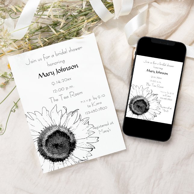 Invitación Ducha nupcial de girasol blanco y negro (Subido por el creador)