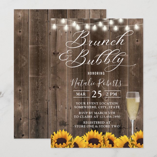 Invitación Ducha nupcial de girasol ruidoso y brunch (Anverso / Reverso)