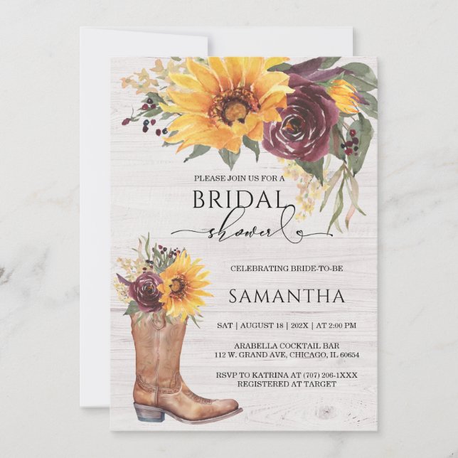 Invitación Ducha nupcial de girasol ruso (Anverso)