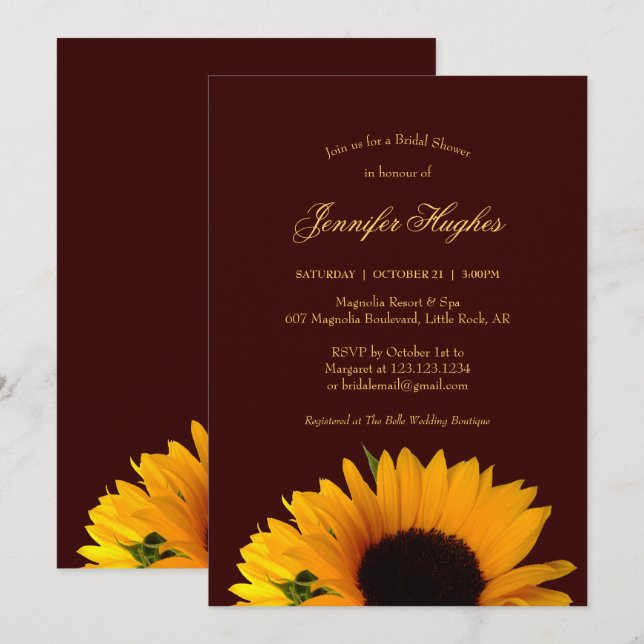 Invitación Ducha nupcial de girasol ruso (Anverso / Reverso)