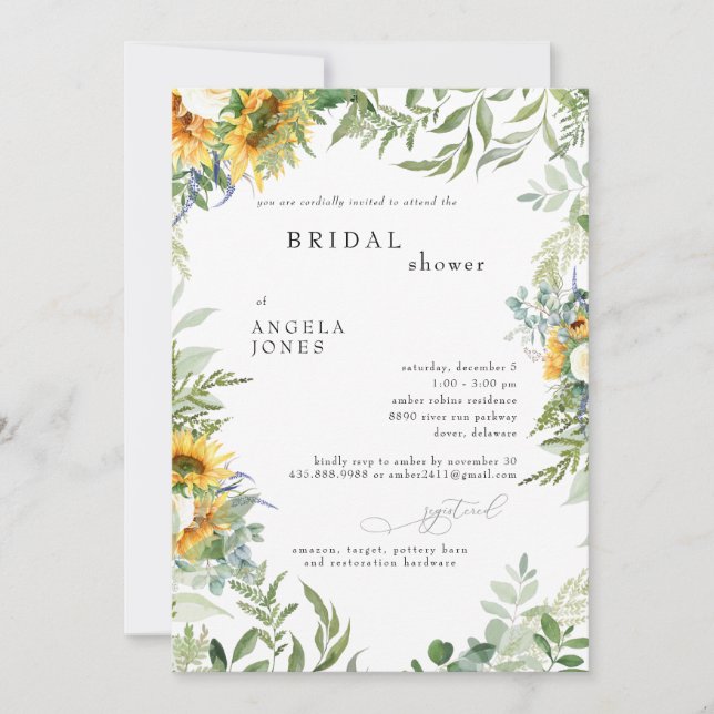 Invitación Ducha nupcial de girasol ruso moderno (Anverso)