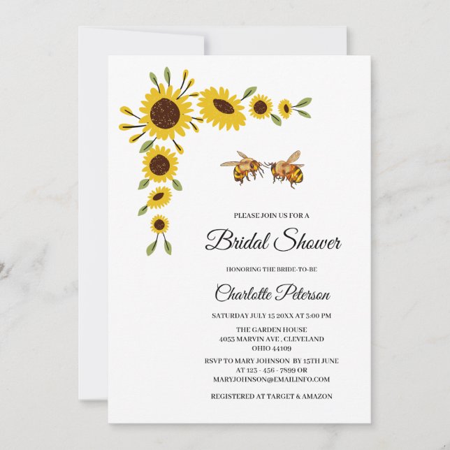 Invitación Ducha nupcial de girasol y abeja rústico (Anverso)