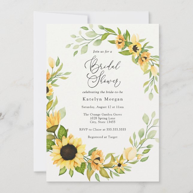 Invitación Ducha nupcial de girasol y vegetación (Anverso)