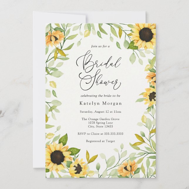 Invitación Ducha nupcial de girasol y vegetación de otoño (Anverso)