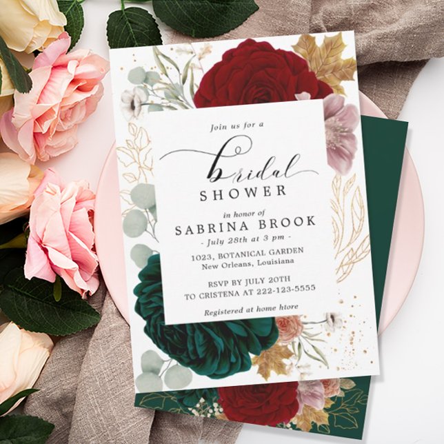 Invitación Ducha nupcial de Greeny esmeralda de Borgoña otoña (Subido por el creador)