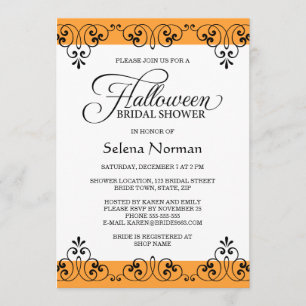 Invitación Ducha nupcial de Halloween del damasco anaranjado