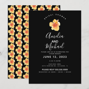 Invitación Ducha Nupcial de Hibisco Naranja Acuarela a Mano