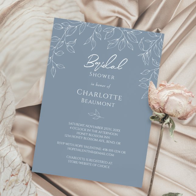 Invitación Ducha nupcial de hoja mínima azul turbia (Subido por el creador)