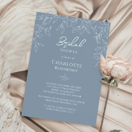 Invitación Ducha nupcial de hoja mínima azul turbia