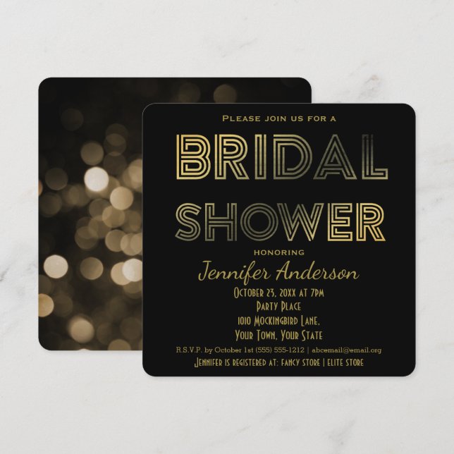 Invitación Ducha nupcial de Hollywood sobre el oro y el glamo (Anverso / Reverso)