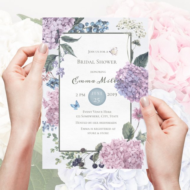 Invitación Ducha nupcial de Hydrangea floral pintada a mano (Subido por el creador)