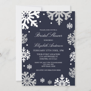 Invitación Ducha nupcial de invierno con copas de nieve azul 