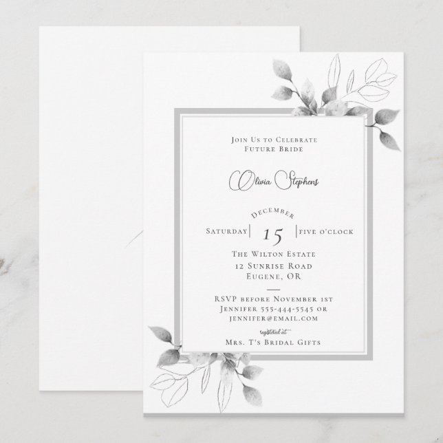 Invitación Ducha nupcial de invierno de eucalipto rústico cal (Anverso / Reverso)