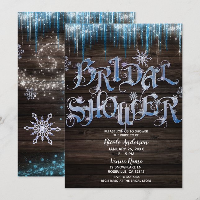 Invitación Ducha nupcial de invierno de hielo congelado (Anverso / Reverso)