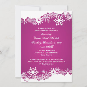 Invitación Ducha nupcial de invierno de Snowflake fuchsia