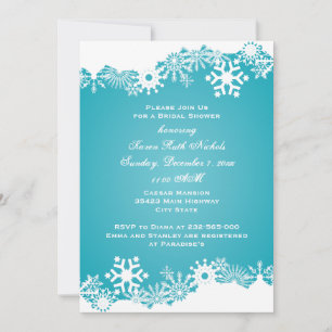 Invitación Ducha nupcial de invierno turquesa con copo de nie